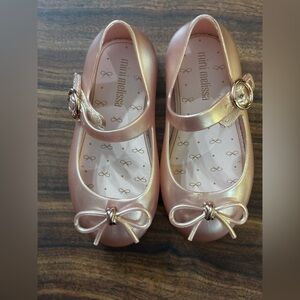 Melissa Girls Metallic Rose Gold Mary Jane Flats with Bow